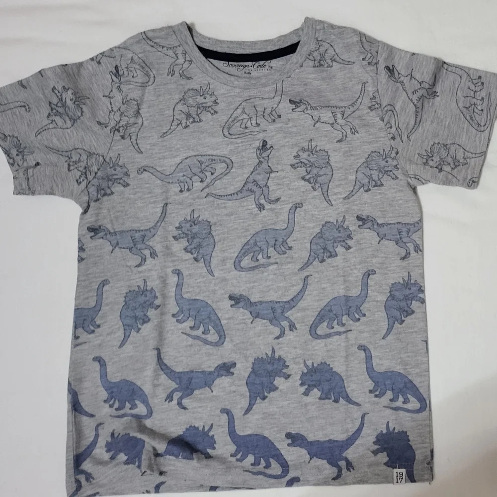 Sovereign Code Boys Gray Navy Blue Dinosaur Short Sleeve Tshirt Size S (8)